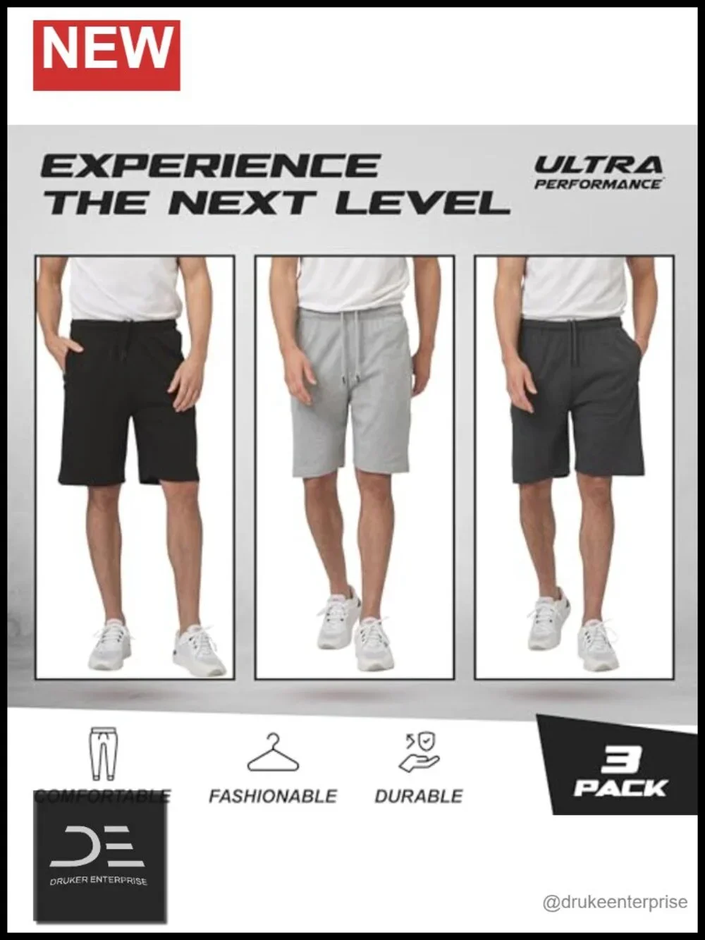 Men's Cotton Athletic Shorts 3-Pack Drawstring Jersey